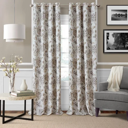 Vista 10 de Elrene Home Fashions Sorrento - Cortina de ventana con diseño floral jacobeo para oscurecer la habitación, 52 x 95 pulgadas, azul/gris pardo