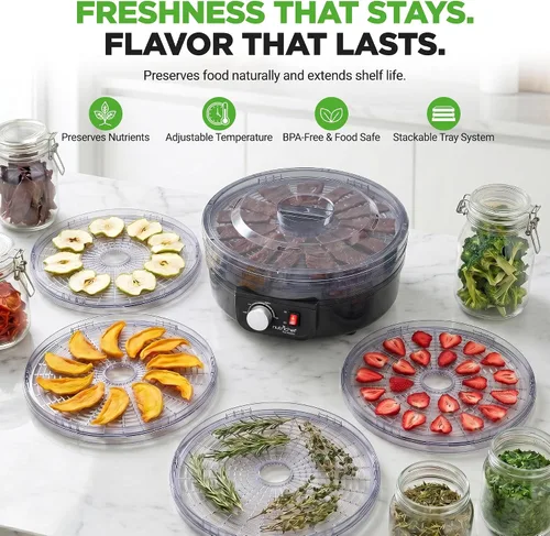 Vista 2 de NutriChef - Máquina deshidratadora de alimentos, ideal para carne seca, carnes, champiñones, frutas y verduras, sin BPA y deshidratación uniforme, 5