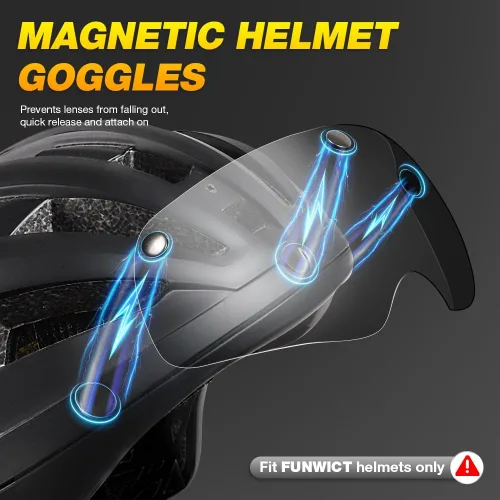 Vista 4 de Gafas de casco de bicicleta magnéticas, viseras solares extraíbles/desmontables para casco de bicicleta FW001 Impact-Resistant PC, Magnetic