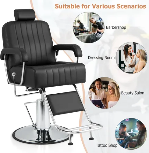 Vista 8 de Giantex Silla de peluquería reclinable, silla de salón para estilista, respaldo reclinable, giro de 360 grados, ajuste de altura, bomba hidráulica