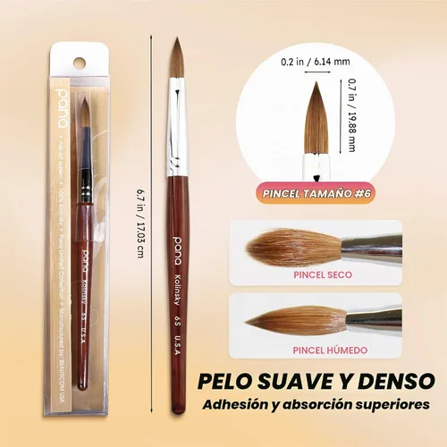 Vista 4 de Cepillo Pana USA para de uñas de acrílico, puro Kolinsky de pelo ovalado, forma prensada Caoba
