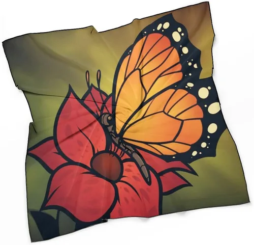 Vista 3 de Pañuelo de seda con estampado vintage suave de mariposa y flor Monarch