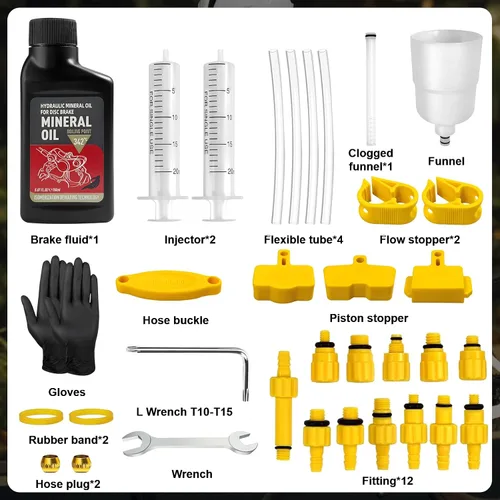 Vista 2 de Kit de purgado de frenos BIBOKLTIY, kit de purgador de líquido de frenos con 150 ml de aceite mineral para frenos de disco hidráulicos Shimano
