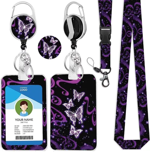 Vista 38 de Cordones azul bebé para llaves Portador de Insignias, Carrete de Insignias Retráctil con Clip de Mosquetón y Cordón Desmontable, Linda Tarjeta