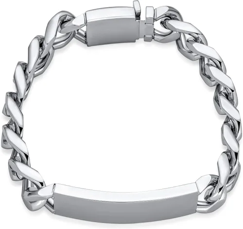 Vista 2 de Bling Jewelry Cadena de eslabones cubanos chapada en nombre de identificación para hombre, nombre personalizado, grabado en tono plateado, acero