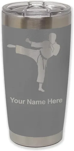 Vista 34 de LaserGram Vaso aislado al vacío de 20 onzas, Karate Man, grabado personalizado incluido (negro) Engraved Gift, Vacuum Insulated Stainless Steel
