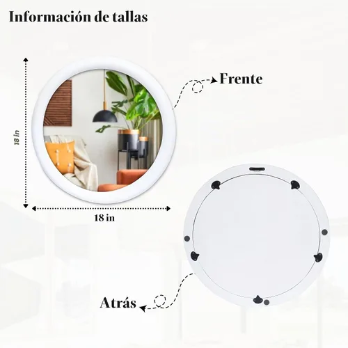 Vista 2 de Espejo de pared, espejo de tocador con marco de madera maciza, espejo de pared decorativo de granja para baño, dormitorio, sala de estar y entrada