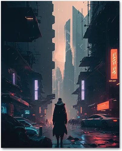 Vista 8 de My Vinyl Story Póster impreso de Ciudad Cyber Punk City para decoración de pared, arte de pared moderno, decoración estética, impresiones de 16 x 20