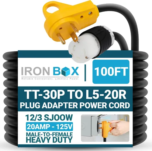Vista 43 de IronBox Electric TT-30P a TT-30R - Adaptador y extensión - 30A, 125V, 10/3 SOOW - Cable adaptador de conector de enchufe resistente, cable
