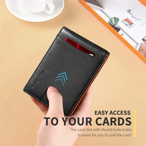 Vista 5 de RUNBOX - Cartera minimalista y delgada para hombre con clip de dinero, bloqueo RFID y piel para bolsillo frontal