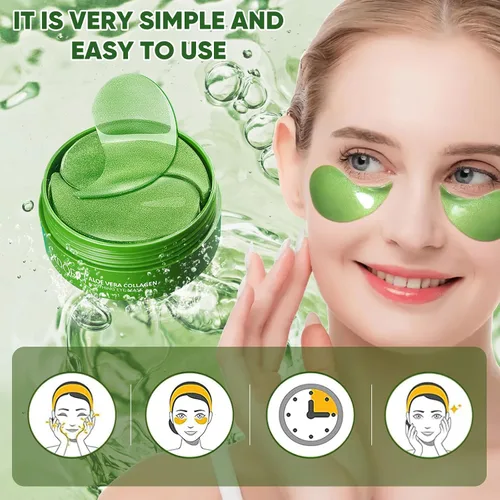 Vista 2 de Mascarilla de ojos de aloe vera (120 piezas) - Reduce la hinchazón y las ojeras, reafirma y mejora la piel debajo de los ojos Parche debajo