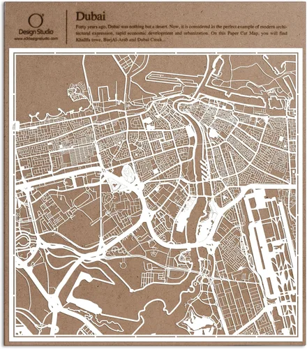 Vista 140 de O3 Design Studio Aberdeen - Mapa de papel cortado en papel blanco de 12 x 12 pulgadas