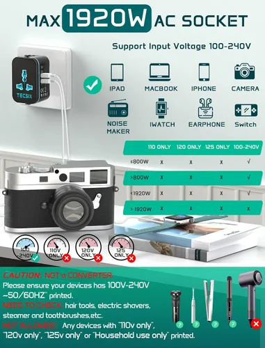 Vista 6 de Adaptador de Viaje Universal, Adaptador de Energía Internacional con 2 USB-C, 2 Puertos USB-A, Múltiples Salidas AC para UE, EE. UU., Reino Unido