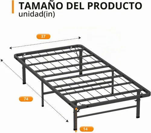Vista 3 de BestMassage Marco de cama individual Metal Láminas de acero resistentes con 6 patas Resistente, plegable, no necesita somier Fácil