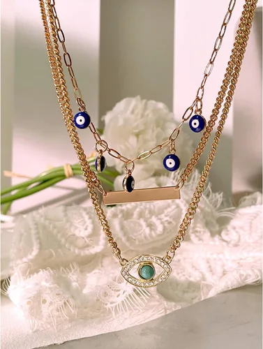 Vista 5 de Long tiantian Collares de mal de ojo para mujer, collar con dije de mal de ojo en capas de oro para niñas, bohemio, playa, media luna, malvado