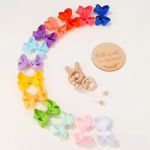 Vista 6 de 50 piezas de lazos de cabello para niñas de 7,6 cm con cinta de grogrén y pinzas de cocodrilo, accesorios para el cabello para bebés, niñas, niños