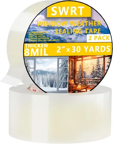 Vista 12 de SWRT 2 pulgadas x 27 metros 8 mil Cinta transparente resistente para sellado de ventanas, sin residuos, aislamiento de ventana para invierno