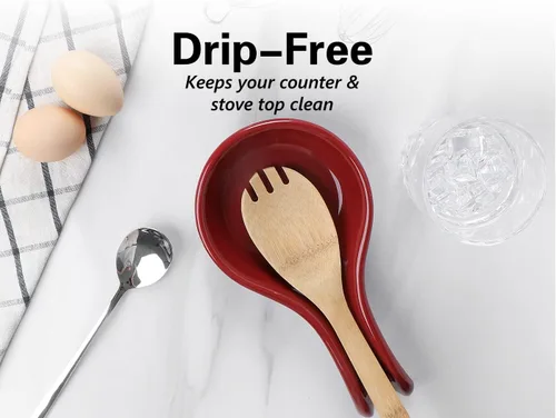Vista 3 de ONEMORE Soporte de cuchara de cerámica para estufa – Soporte extra ancho resistente al calor para utensilios y herramientas de encimera de cocina
