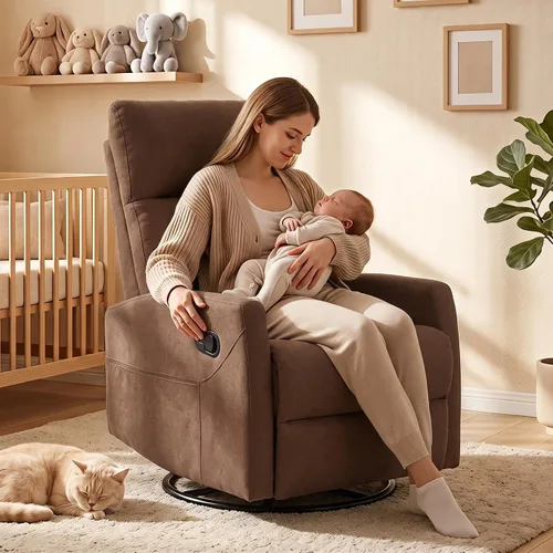 Vista 13 de Silla reclinable giratoria, mecedora manual para cuarto de bebé Beige
