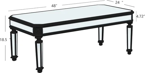 Vista 2 de Polibi Mesa de centro con espejo plateado, mesa central rectangular tallada vintage de vidrio con acabado de espejo para sala de estar y oficina