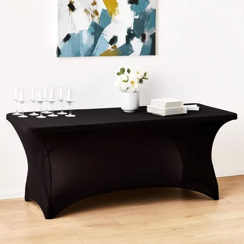 Vista 2 de LA Linen Mantel de elastano con respaldo abierto para mesa rectangular de 6 pies, 72 x 30 x 30 pulgadas, color negro