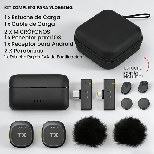 Vista 8 de BSONE Micrófono Lavalier inalámbrico para iPhone y Android, mini micrófono con clip con funda de carga, micrófonos profesionales recargables