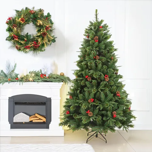 Vista 5 de Árbol de Navidad realista de 6 pies con bisagras (6 pies sin iluminación)