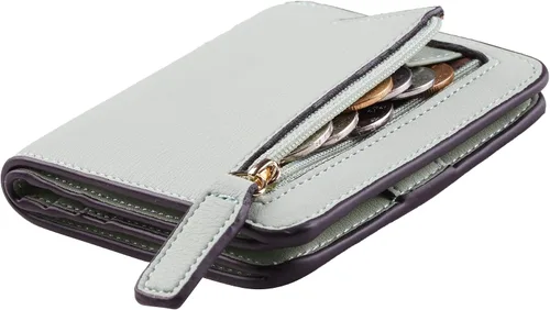 Vista 36 de Toughergun Cartera pequeña de cuero delgada para mujer con protección RFID, mini monedero bifold compacto con ventana de identificación transparente