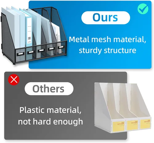 Vista 6 de SUPEASY Organizador de escritorio de metal para revistas, con 5 compartimentos verticales, organizador de archivos para escritorio de oficina, Negro