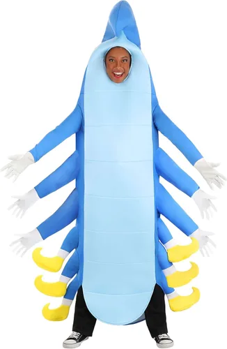 Vista 2 de Disfraz de oruga para adultos, disfraz de insecto, overol azul, disfraz de insecto para Halloween