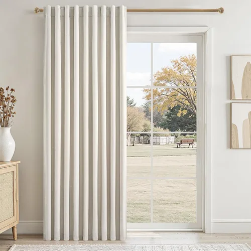 Vista 56 de Topfinel Cortinas opacas, blanco beige, 2 paneles, ventanas pequeñas, textura, mezcla de lino, bohemia, abedul, rural, gancho, bolsillo trasero