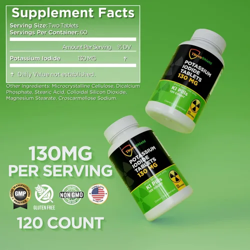 Vista 2 de Tabletas de yoduro de potasio 130 mg 120ct KI Tablets - Protección contra la Radiación Nuclear - Píldoras de yodo de potasio - YODO Naciente - KI