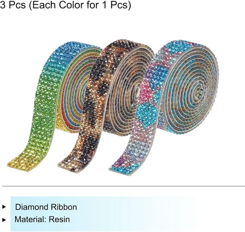 Vista 3 de MECCANIXITY 3 rollos de cinta de diamantes de imitación autoadhesiva de 3 yardas y 0.315 in para proyectos de artes y manualidades, pasteles de 4