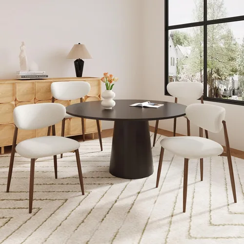 Vista 8 de MALOL Juego de 2 sillas de comedor tapizadas con respaldo curvo, color Beige