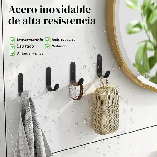 Vista 2 de Ganchos adhesivos para toallas, 20 ganchos de pared autoadhesivos de acero Negro