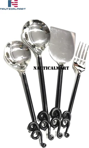 Vista 2 de Nautical-Mart Flatware Treble Clef Collection - Juego de cubiertos de acero inoxidable aptos para lavavajillas, color negro mate
