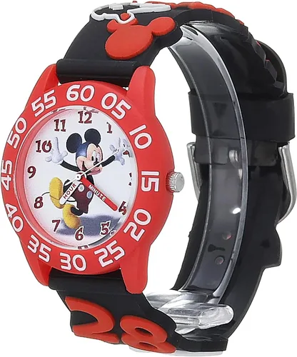 Vista 4 de Disney Mickey Mouse Kids - Reloj analógico de cuarzo con correa 3D para niños, Negro, Reloj de cuarzo