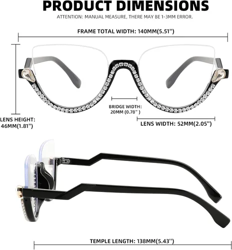 Vista 7 de FEISEDY Gafas de bloqueo de luz azul para mujer, gafas de ojo de gato con incrustaciones de diamante antifatiga ocular B2995
