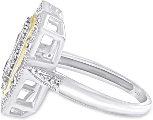 Vista 4 de Anillo Art Deco de plata de ley con detalles de diamante natural blanco y rubí creado