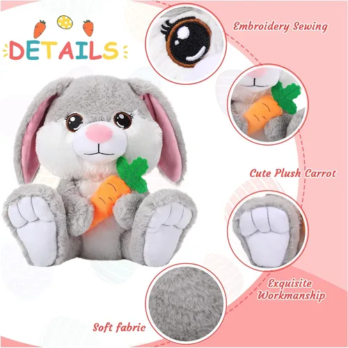 Vista 3 de Chalyna Conejito de Pascua de peluche de 8 pulgadas con orejas flexibles, abrazo y animales lavables, juguete de peluche de regalo para niños