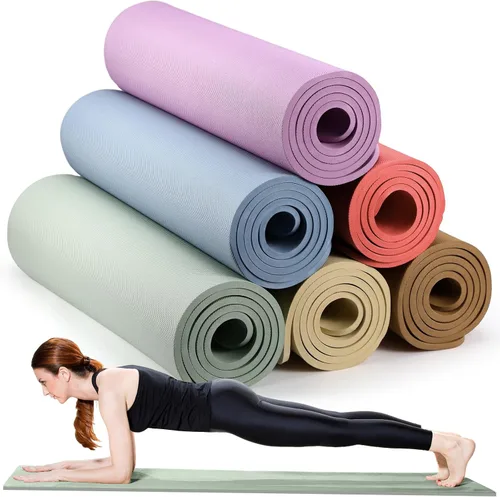 Vista 12 de Timgle 6 alfombrillas de yoga de 0.394 in de grosor a granel, 68 x 24 pulgadas, tapete de ejercicio antideslizante resistente al desgarro
