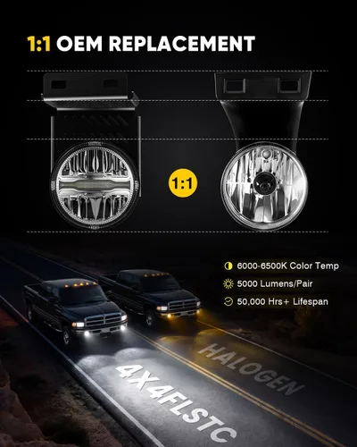 Vista 6 de Conjunto de luces antiniebla LED DRL para Dodge Ram 1500/2500/3500