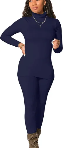 Vista 7 de Mokoru Conjunto deportivo de 2 piezas para mujer, camiseta de manga larga con cuello alto, pantalones de entrenamiento