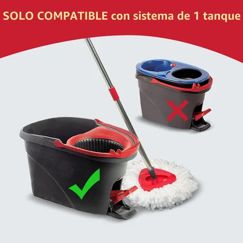 Vista 2 de Juego de repuesto para fregona giratoria EasyWring 1 tanque - 2 cabezales + mango + base Microfiber, Washable, Long-lasting, Rust-Resist