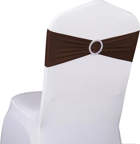 Vista 27 de Paquete de 50 bandas negras de elastano para sillas de boda, lazos con hebillas para fiestas, cumpleaños, fiestas, banquetes de jubilación