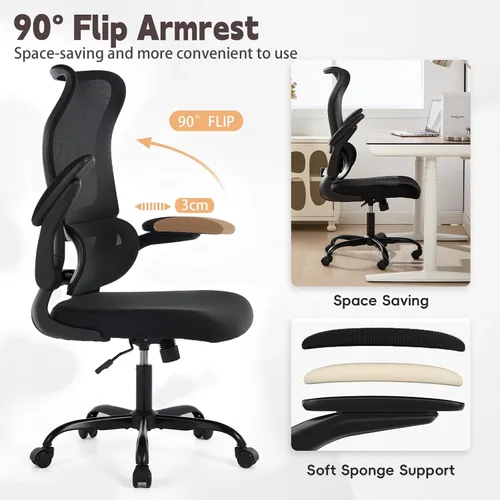 Vista 7 de Silla de oficina ergonómica, silla de escritorio de malla transpirable con respaldo alto para computadora con soporte lumbar ajustable