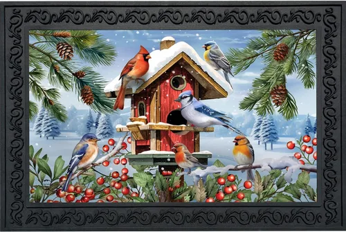Vista 16 de Briarwood Lane - Felpudo de pájaros del invierno con cardenales