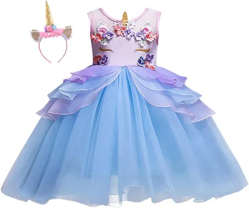 Vista 14 de REXREII Disfraz de unicornio para niñas pequeñas, vestido de tul con diadema para boda, cumpleaños, Navidad, Halloween