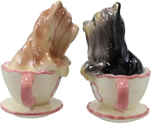 Vista 6 de Ebros - Juego de salero y pimentero de cerámica de Yorkshire Terriers Yorkie de cerámica con tazas de té, juego de salero y pimentero, figuras