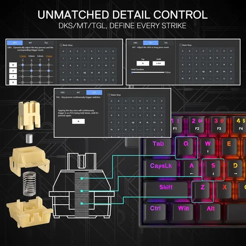 Vista 6 de Redragon K617 HE Teclado Gaming de Activación Rápida, 60% 61 Teclas Teclado Mecánico Cableado con Activación Hiper-Rápida, Interruptor Magnético